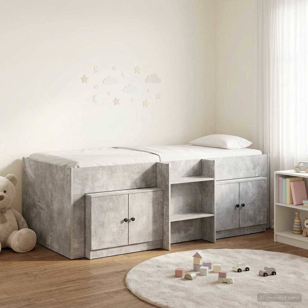 vidaXL Loft Bettgestell mit Schrank 3 Stk. Betongrau Holzwerkstoff