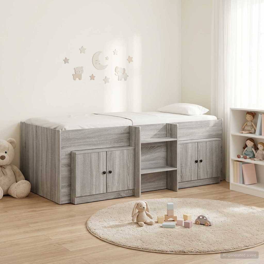 vidaXL Loft Bettgestell mit Schrank 3 Stk. Grau Sonoma Holzwerkstoff