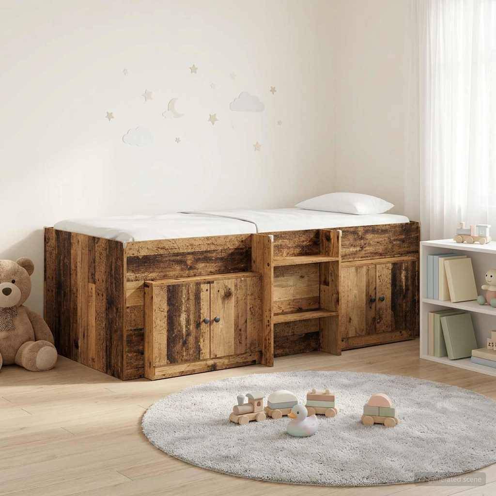 vidaXL Loft Bettgestell mit Schrank 3 Stk. Altholz Holzwerkstoff