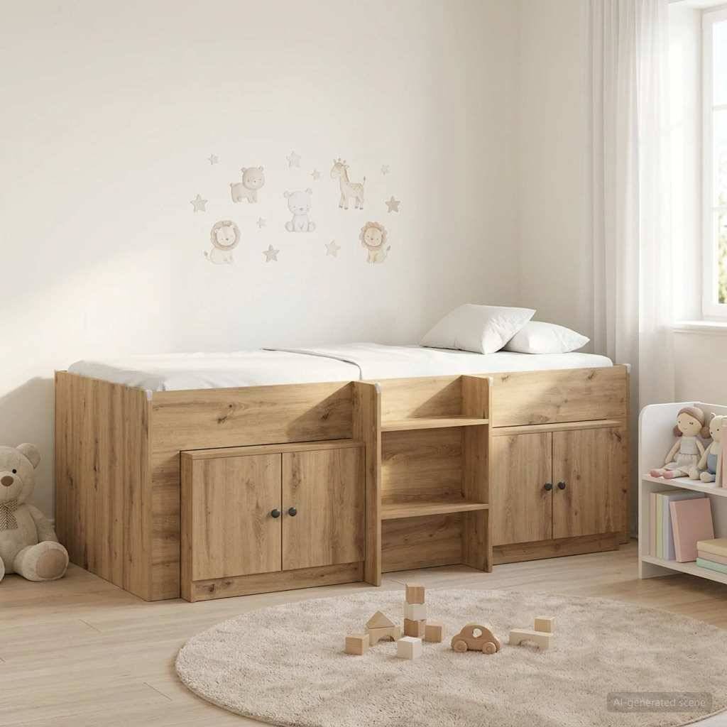 vidaXL Loft Bettgestell mit Schrank 3 Stk. Artisan-Eiche Holzwerkstoff