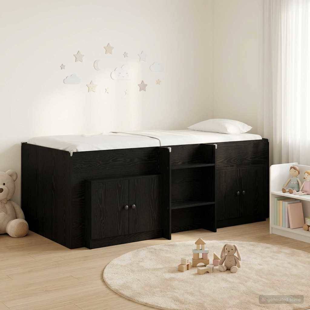 vidaXL Loft Bettgestell mit Schrank 3 Stk. Schwarz Holzwerkstoff