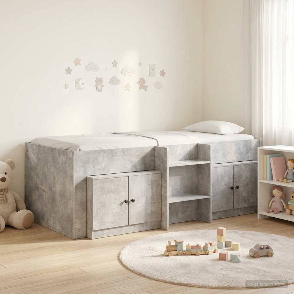 vidaXL Loft Bettgestell mit Schrank 3 Stk. Betongrau Holzwerkstoff