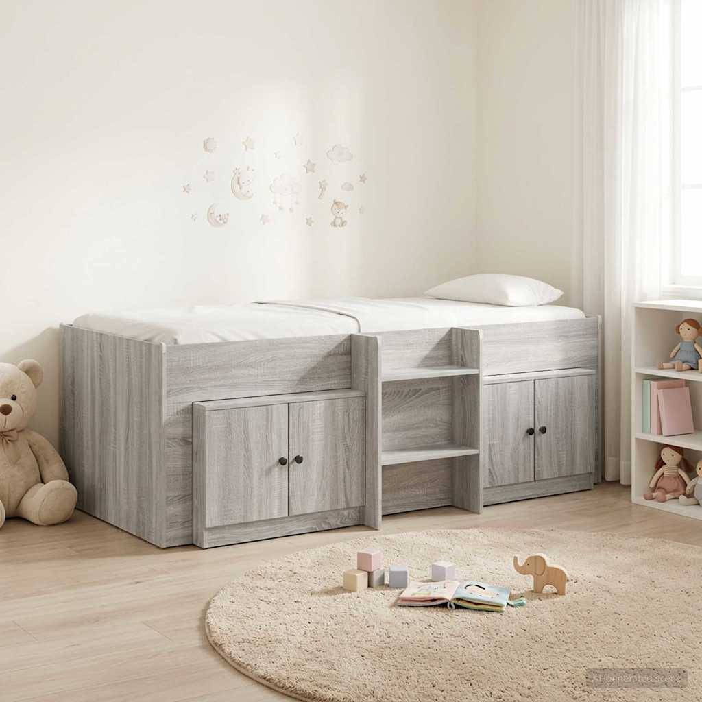 vidaXL Loft Bettgestell mit Schrank 3 Stk. Grau Sonoma Holzwerkstoff