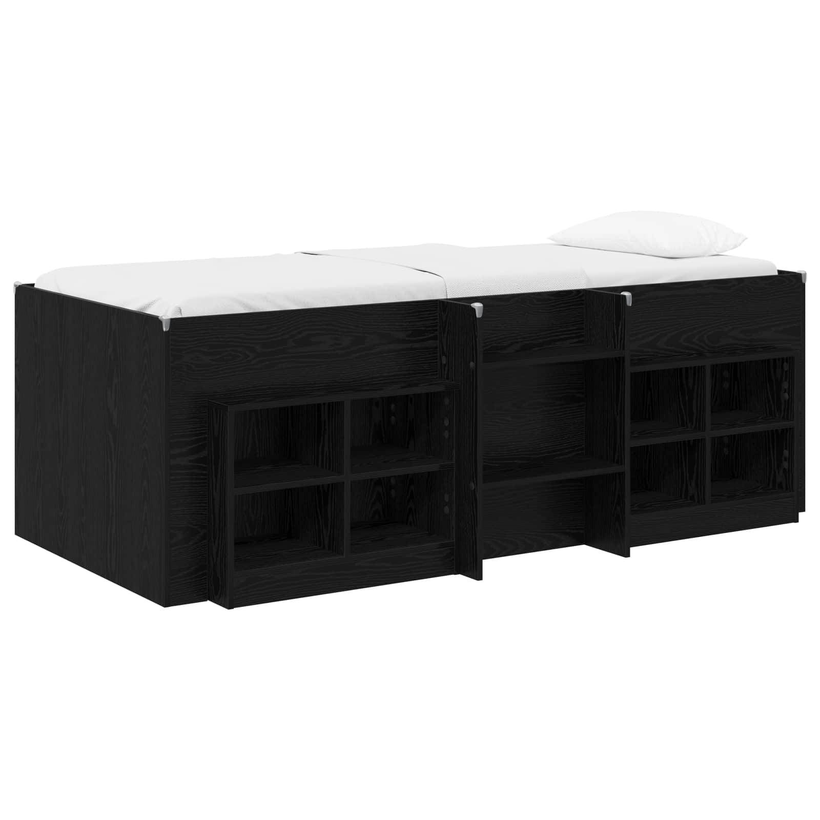 vidaXL Loft Bettgestell mit Schrank mit Regal 3 Stk. Schwarze Eiche