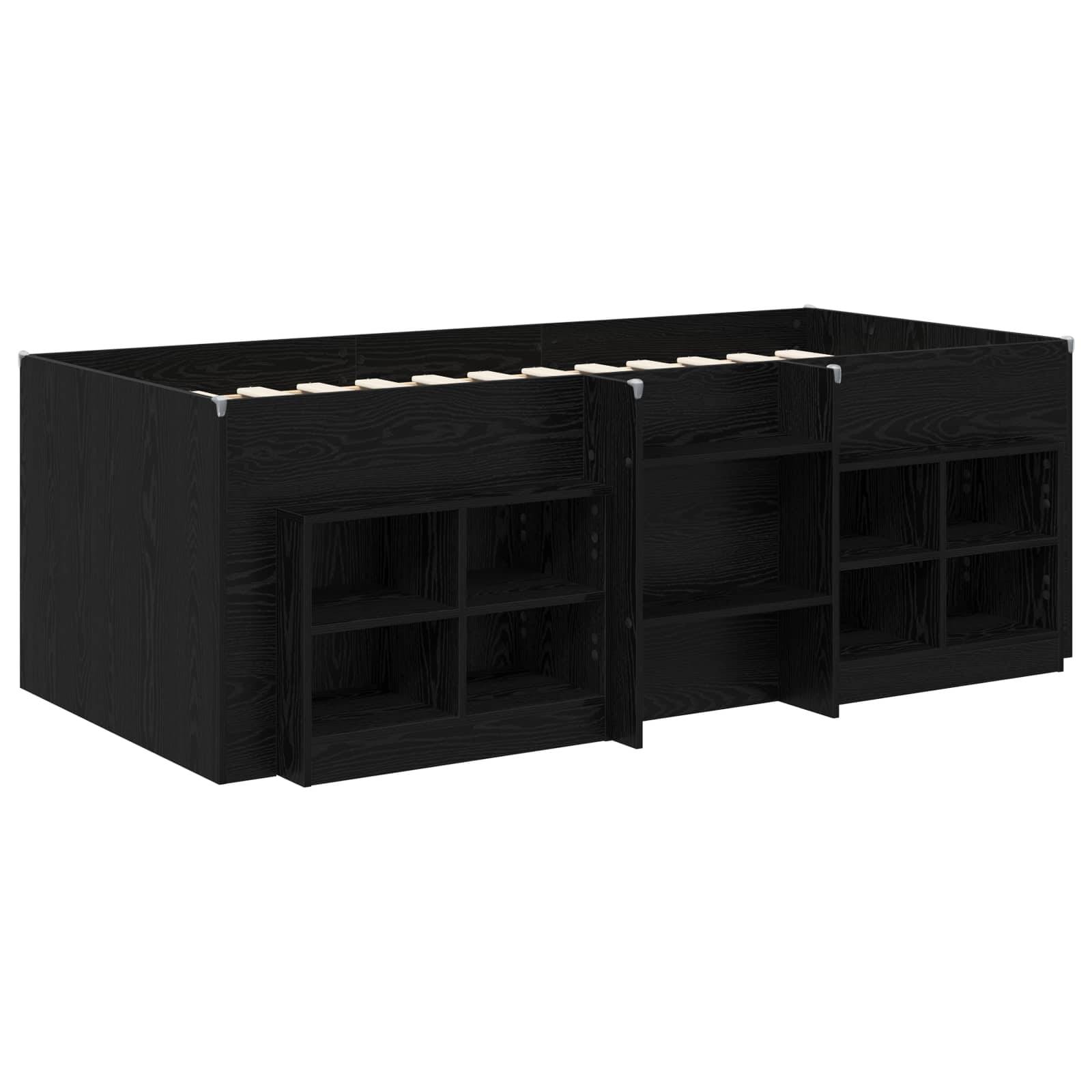 vidaXL Loft Bettgestell mit Schrank mit Regal 3 Stk. Schwarze Eiche
