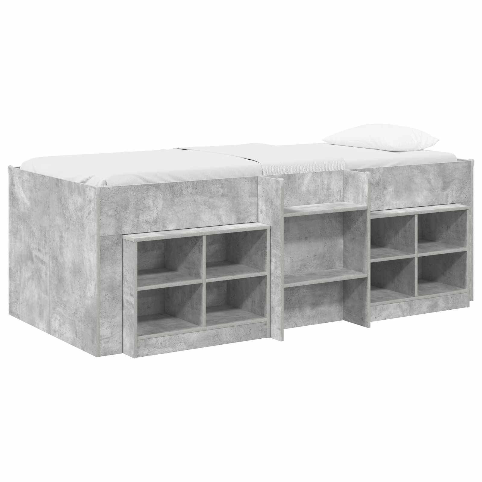 vidaXL Loft Bettgestell mit Schrank 3 Stk. Betongrau Holzwerkstoff