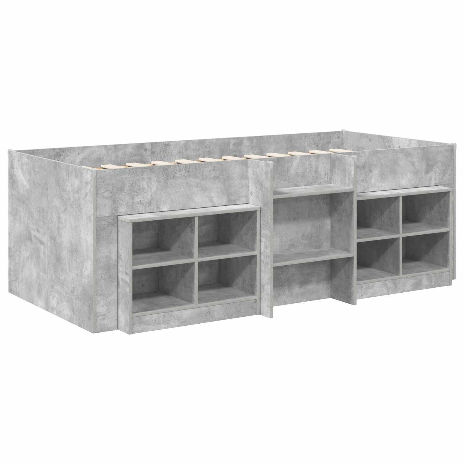 vidaXL Loft Bettgestell mit Schrank 3 Stk. Betongrau Holzwerkstoff