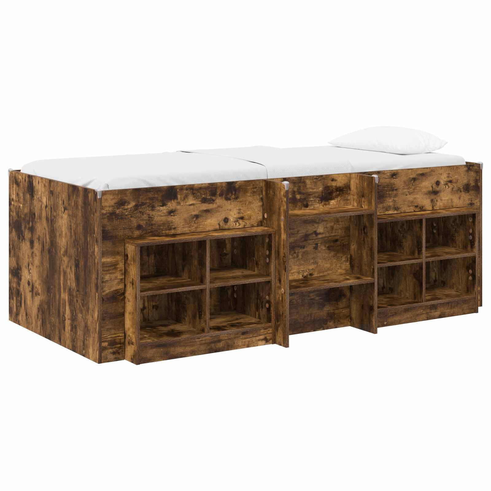 vidaXL Loft Bettgestell mit Schrank mit Regal 3 Stk. Geräucherte Eiche