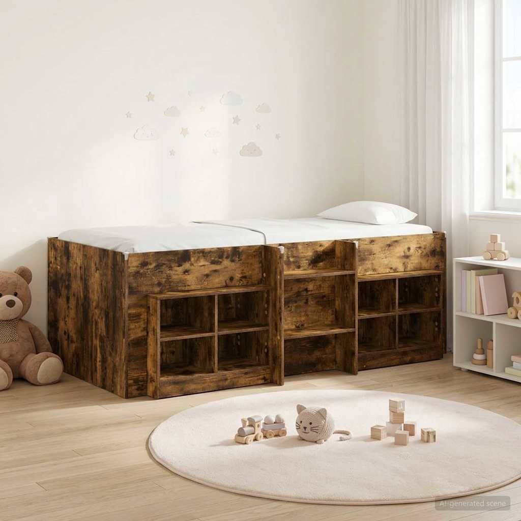 vidaXL Loft Bettgestell mit Schrank mit Regal 3 Stk. Geräucherte Eiche