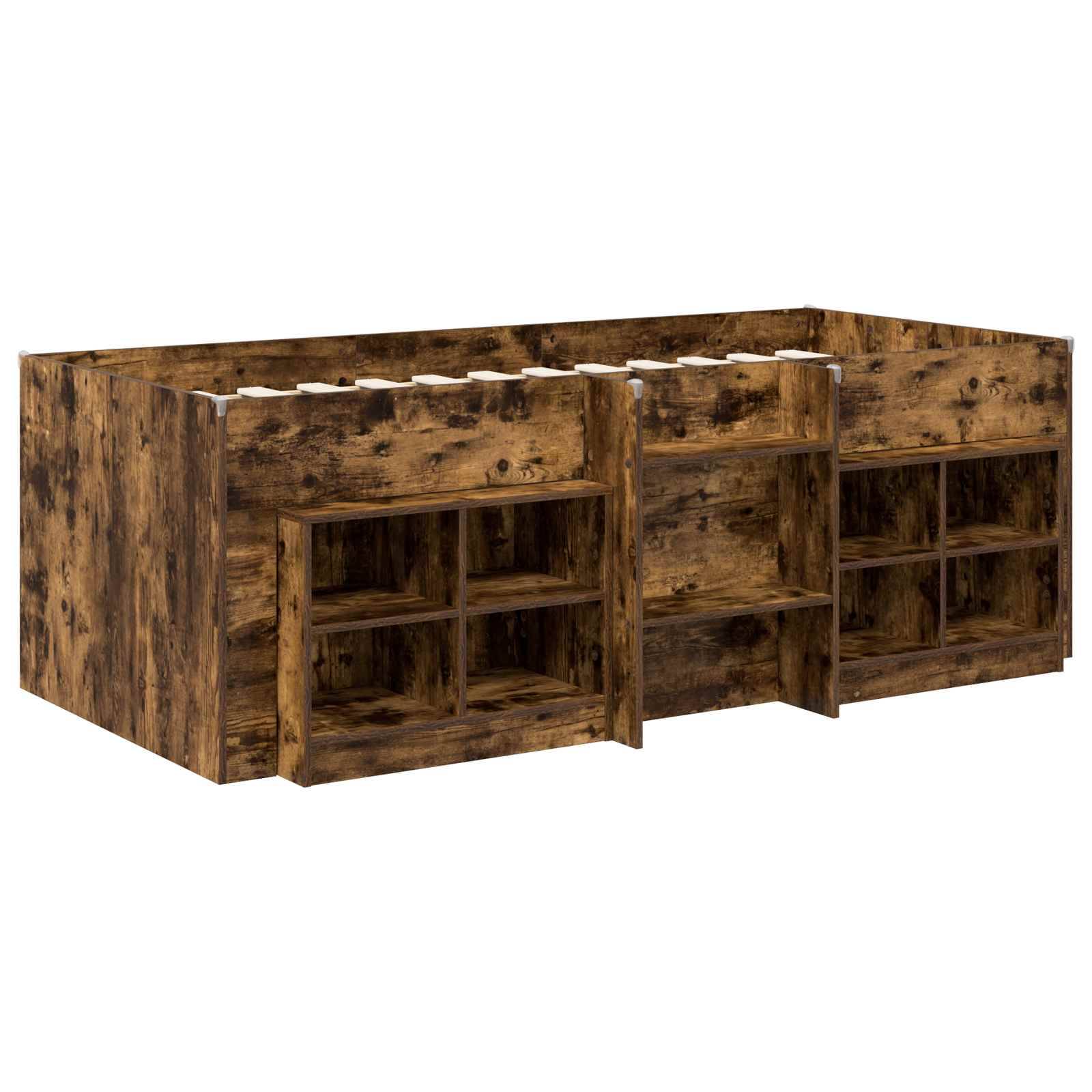 vidaXL Loft Bettgestell mit Schrank mit Regal 3 Stk. Geräucherte Eiche