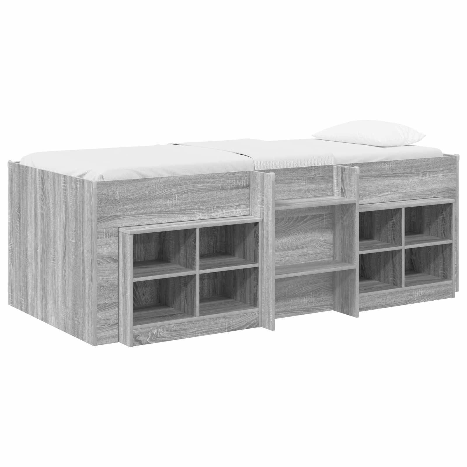 vidaXL Loft Bettgestell mit Schrank 3 Stk. Grau Sonoma Holzwerkstoff