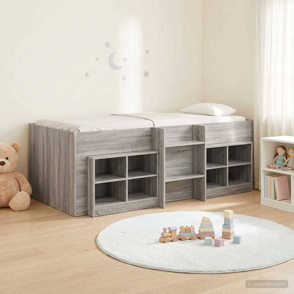 vidaXL Loft Bettgestell mit Schrank 3 Stk. Grau Sonoma Holzwerkstoff