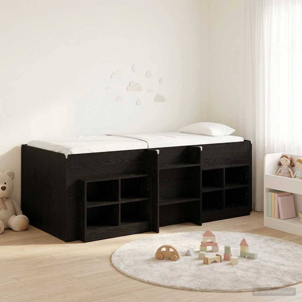 vidaXL Loft Bettgestell mit Schrank 3 Stk. Schwarz Holzwerkstoff