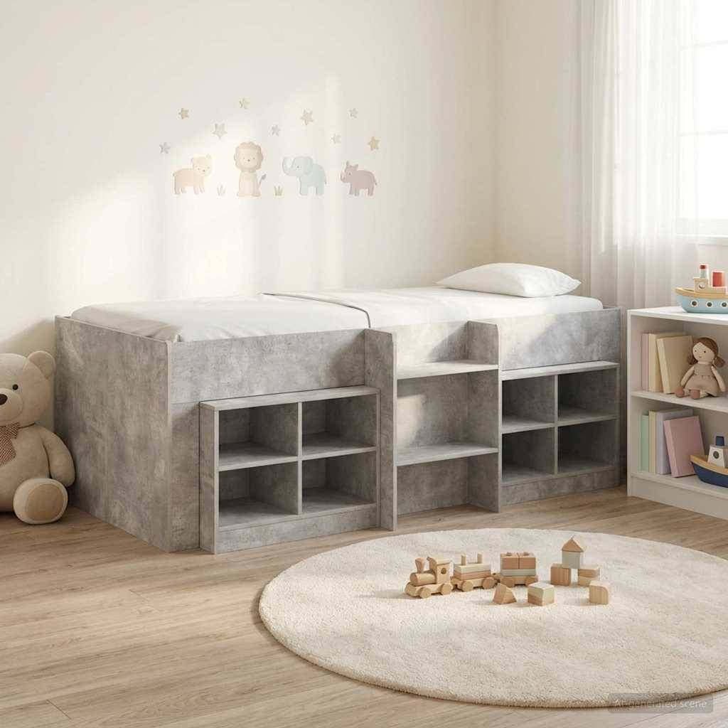 vidaXL Loft Bettgestell mit Schrank 3 Stk. Betongrau Holzwerkstoff