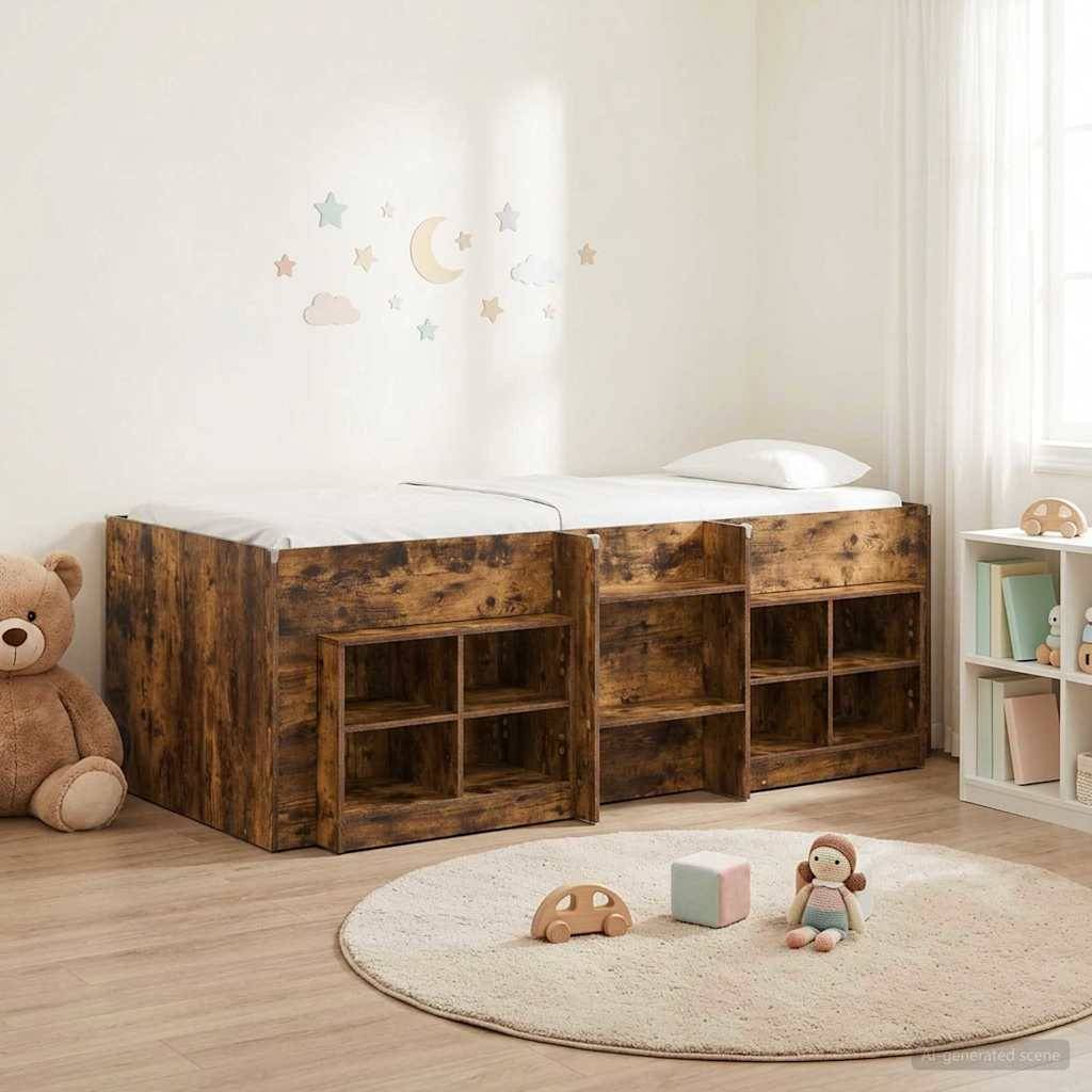 vidaXL Loft Bettgestell mit Schrank mit Regal 3 Stk. Geräucherte Eiche