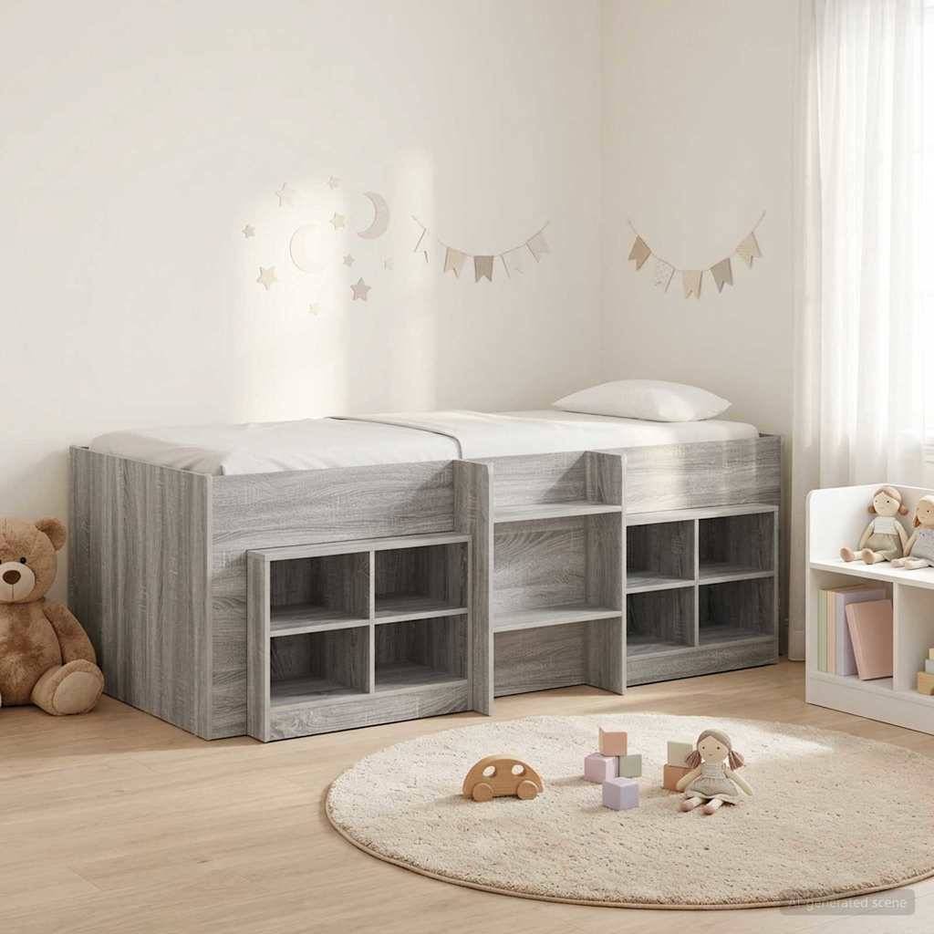 vidaXL Loft Bettgestell mit Schrank 3 Stk. Grau Sonoma Holzwerkstoff