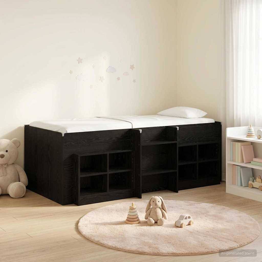 vidaXL Loft Bettgestell mit Schrank 3 Stk. Schwarz Holzwerkstoff