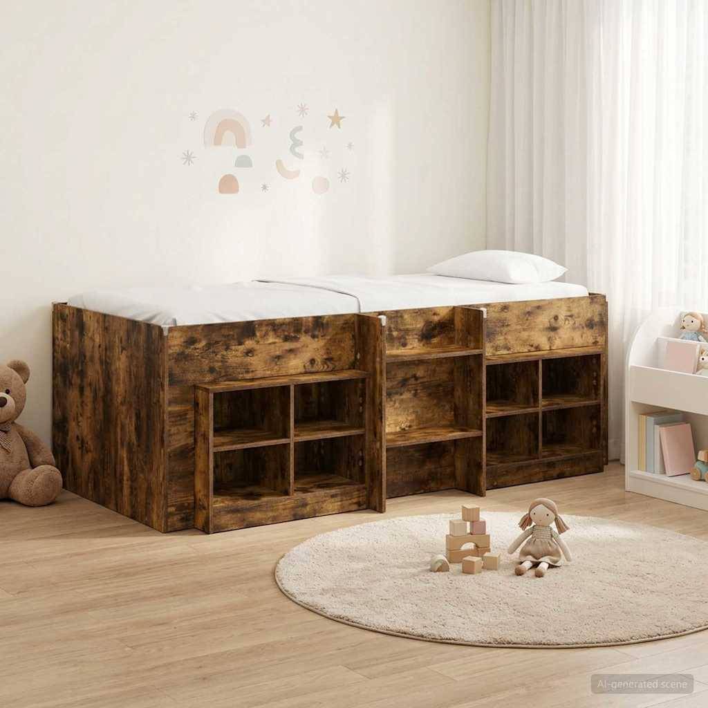 vidaXL Loft Bettgestell mit Schrank mit Regal 3 Stk. Geräucherte Eiche