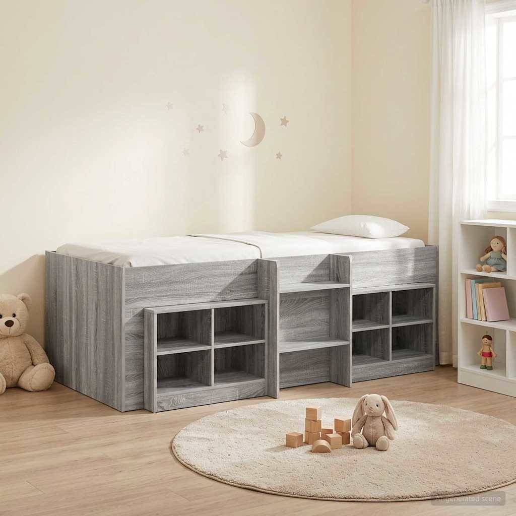 vidaXL Loft Bettgestell mit Schrank 3 Stk. Grau Sonoma Holzwerkstoff