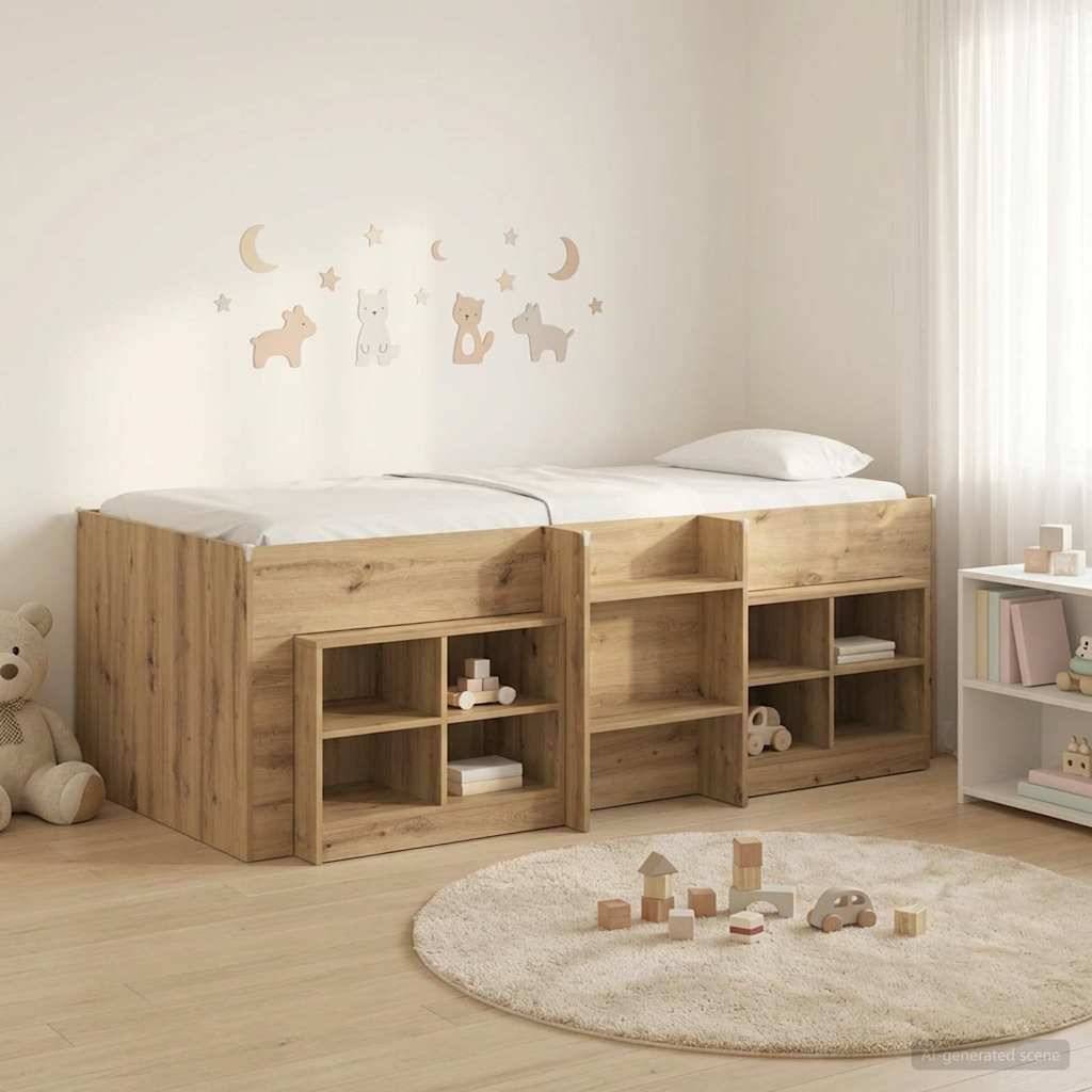 vidaXL Loft Bettgestell mit Schrank 3 Stk. Artisan-Eiche Holzwerkstoff