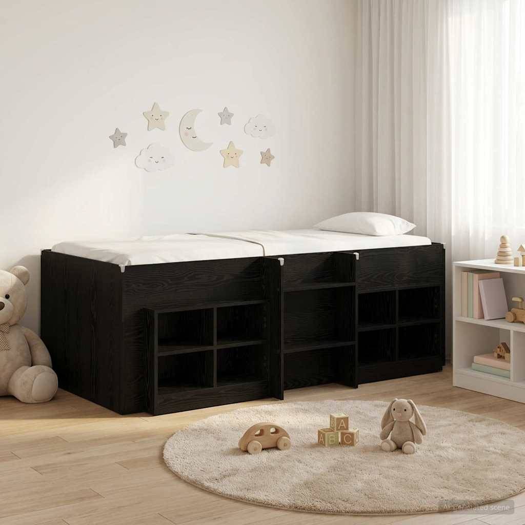 vidaXL Loft Bettgestell mit Schrank 3 Stk. Schwarz Holzwerkstoff