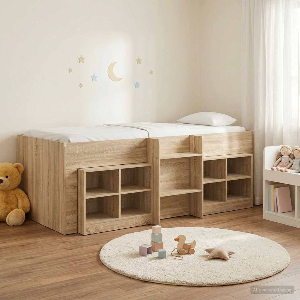 vidaXL Loft Bettgestell mit Schrank 3 Stk. Sonoma-Eiche Holzwerkstoff