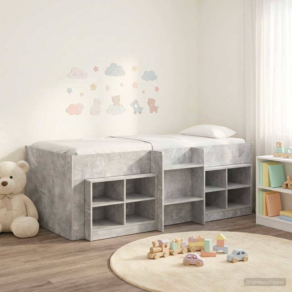 vidaXL Loft Bettgestell mit Schrank 3 Stk. Betongrau Holzwerkstoff