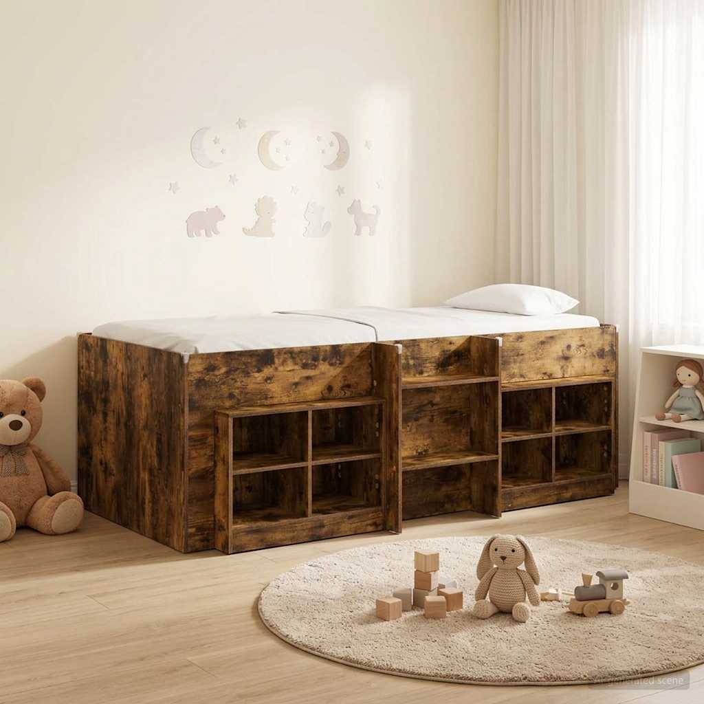 vidaXL Loft Bettgestell mit Schrank mit Regal 3 Stk. Geräucherte Eiche