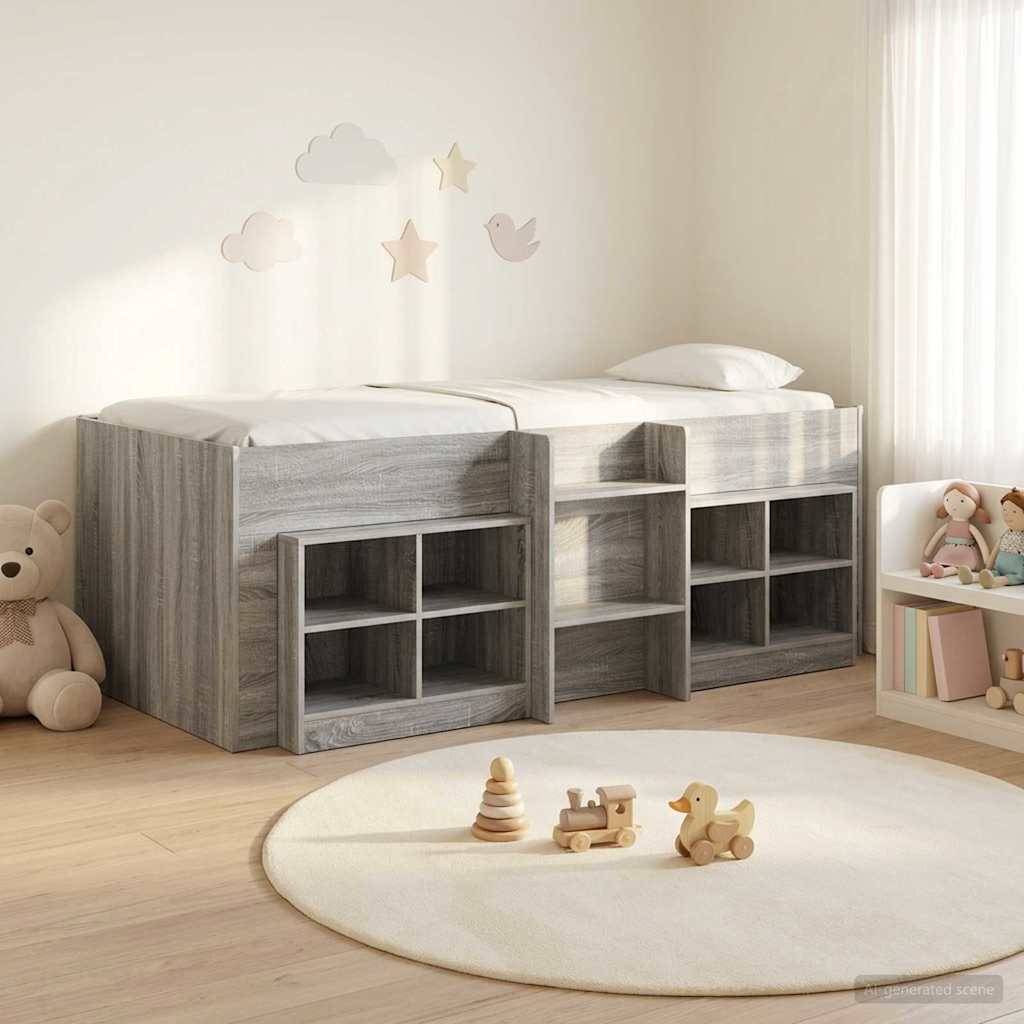 vidaXL Loft Bettgestell mit Schrank 3 Stk. Grau Sonoma Holzwerkstoff