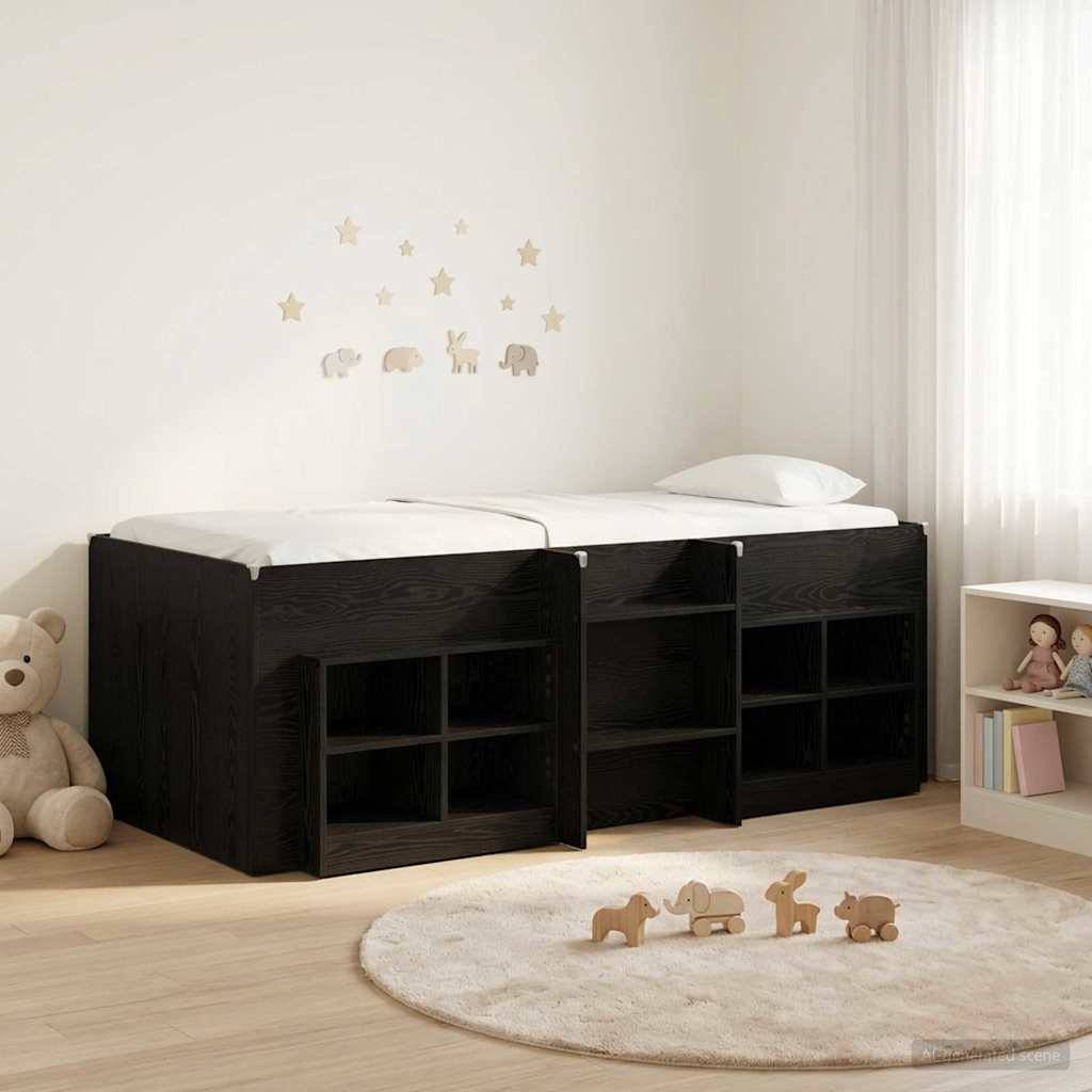 vidaXL Loft Bettgestell mit Schrank mit Regal 3 Stk. Schwarze Eiche