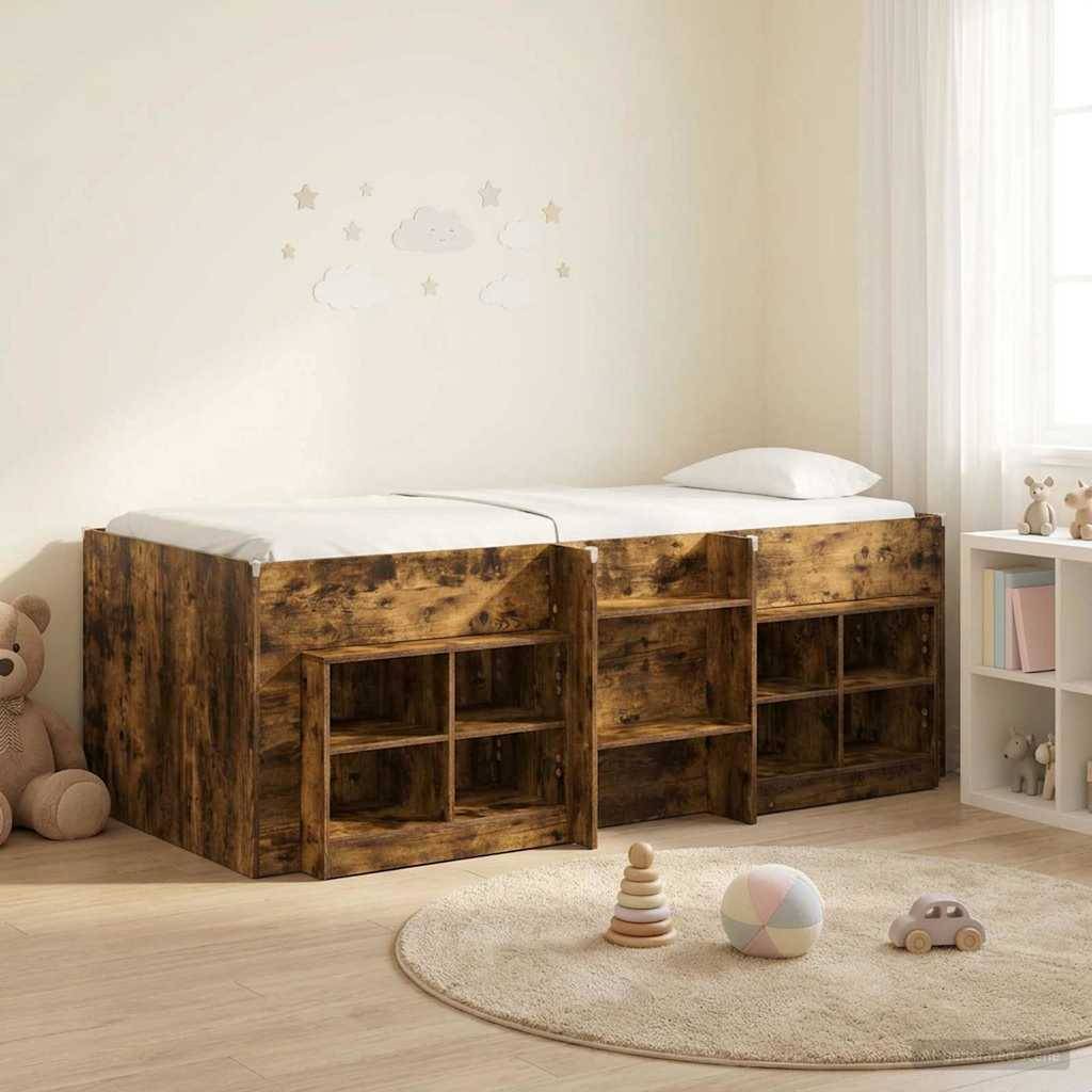 vidaXL Loft Bettgestell mit Schrank mit Regal 3 Stk. Geräucherte Eiche