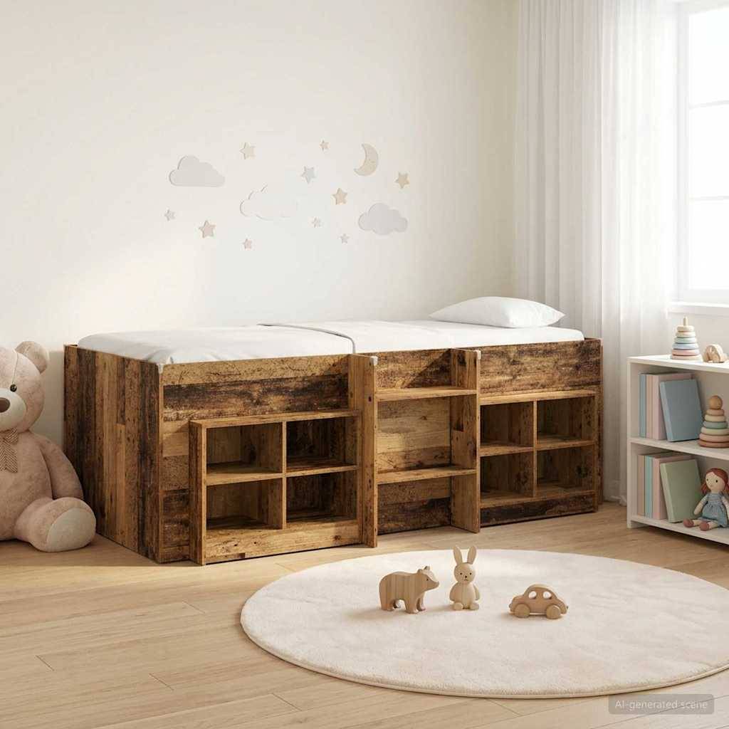 vidaXL Loft Bettgestell mit Schrank 3 Stk. Altholz Holzwerkstoff