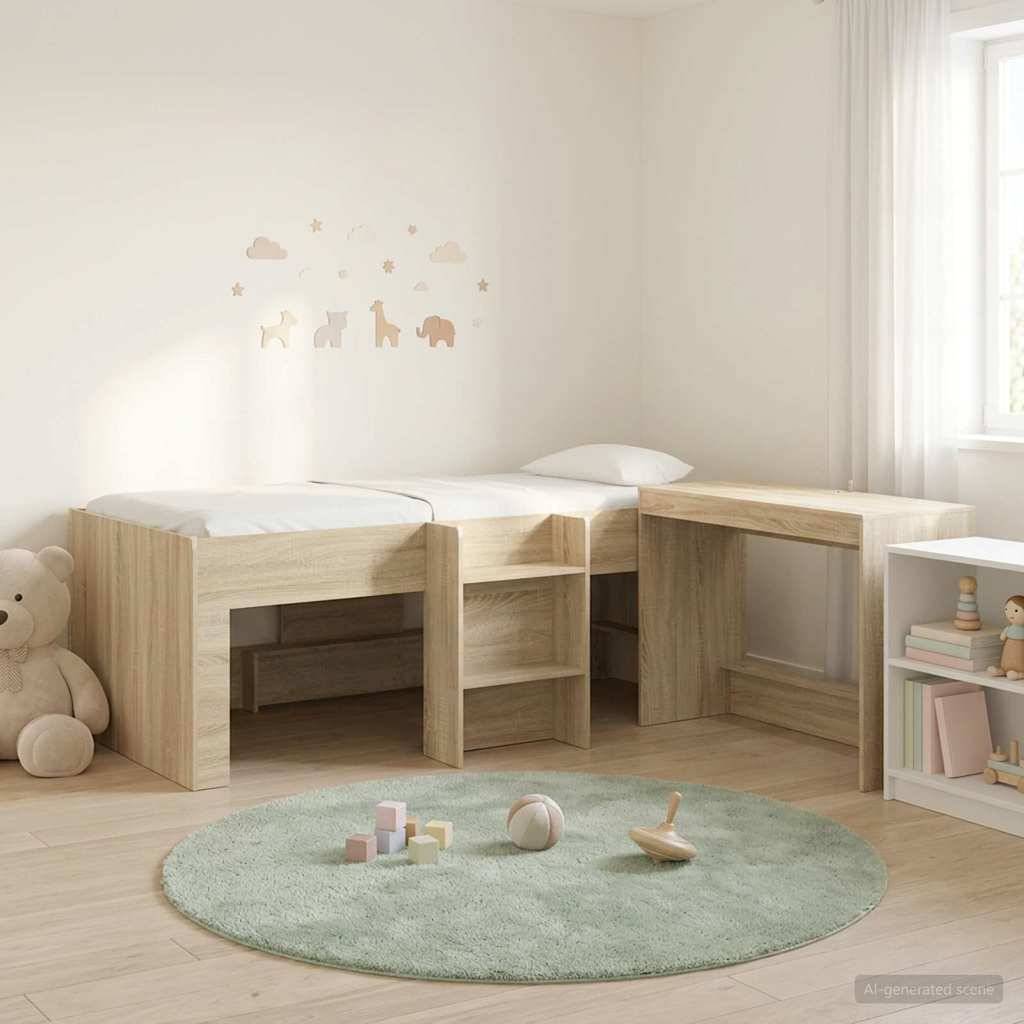 vidaXL Hochbett mit Schreibtisch für Kinder 2 Stk. Sonoma-Eiche