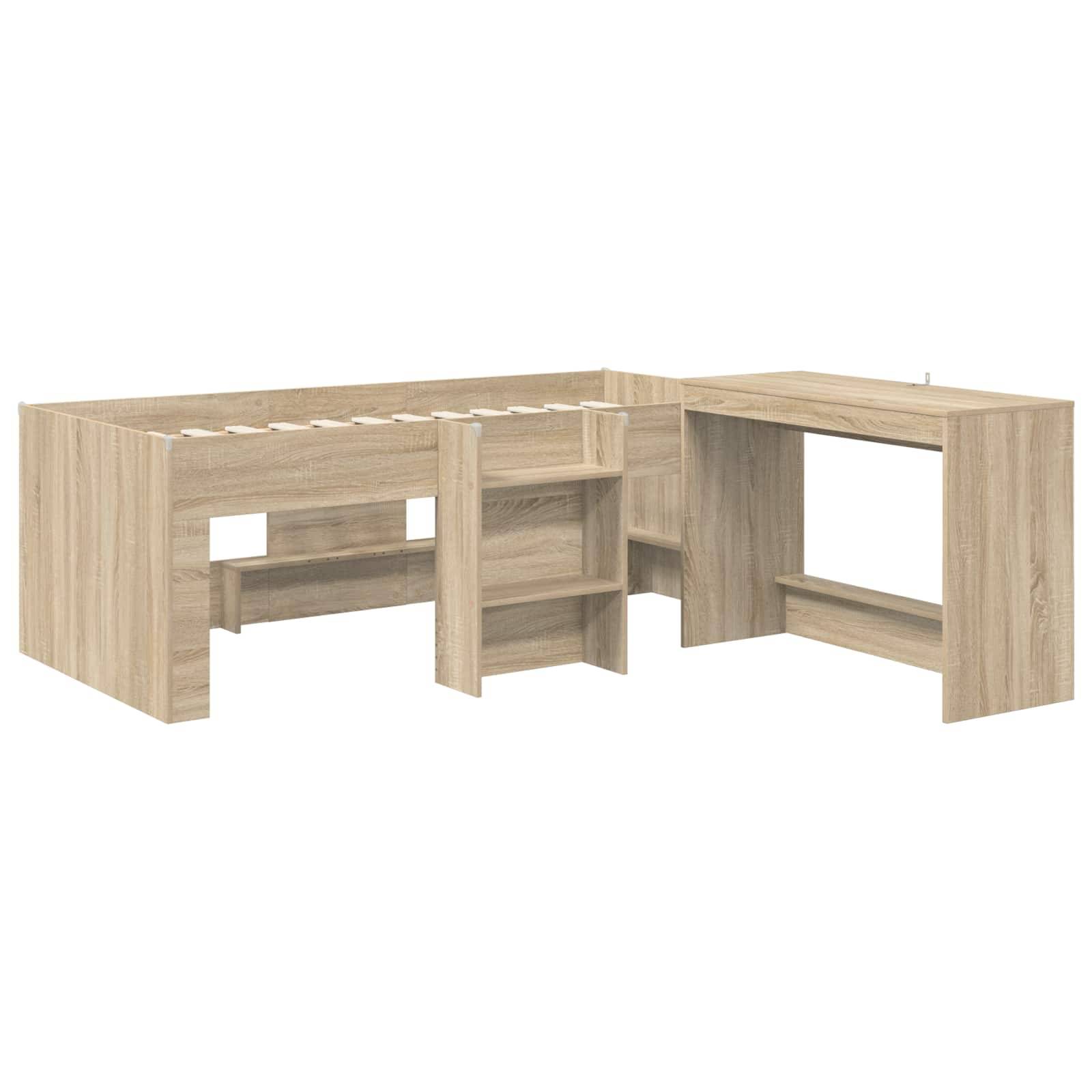 vidaXL Hochbett mit Schreibtisch für Kinder 2 Stk. Sonoma-Eiche