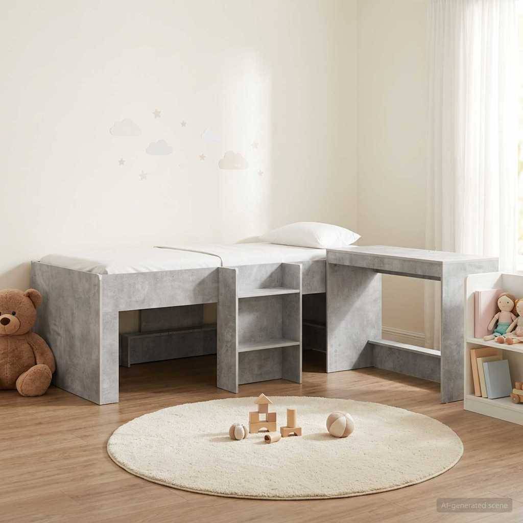vidaXL Hochbett mit Schreibtisch für Kinder 2 Stk. Betongrau