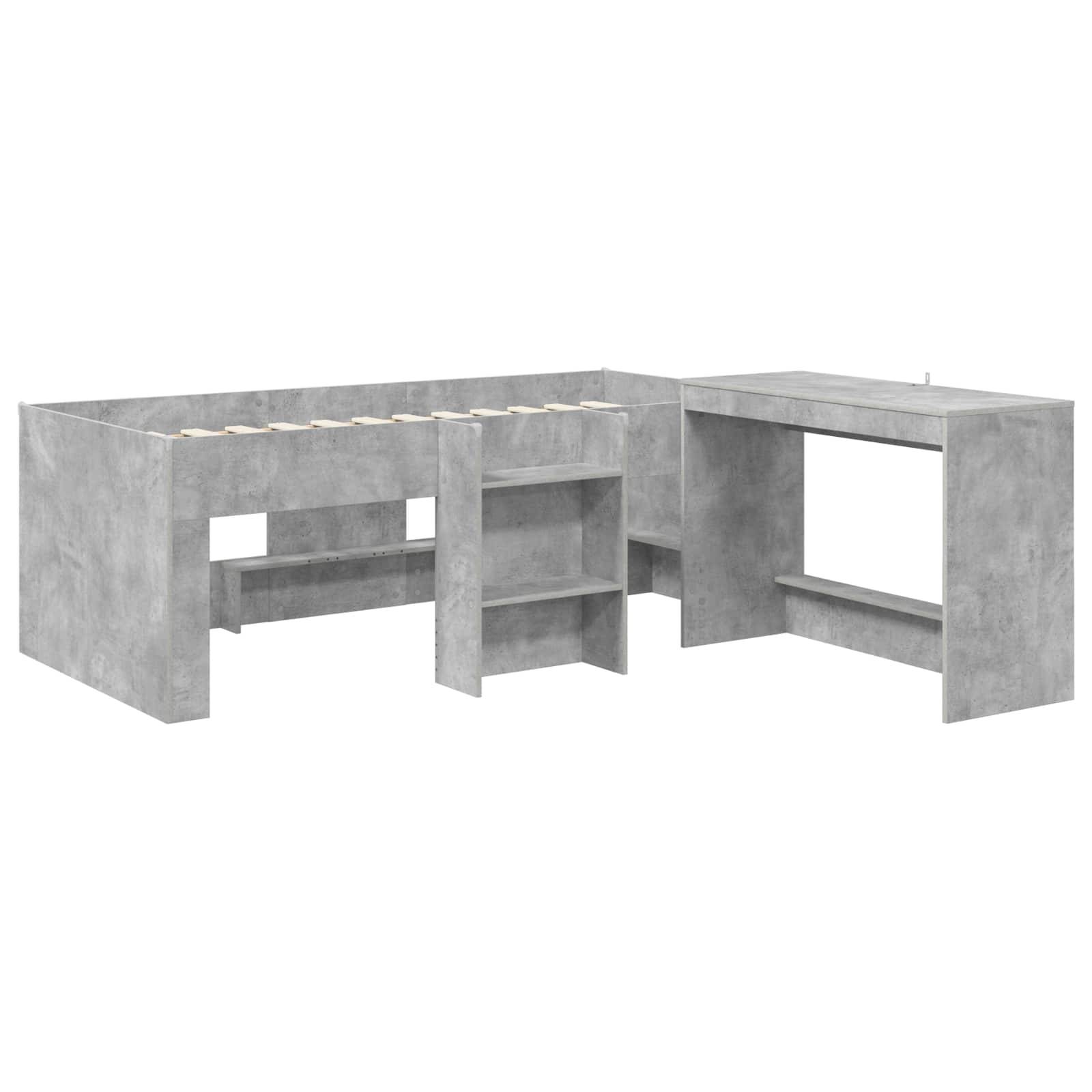 vidaXL Hochbett mit Schreibtisch für Kinder 2 Stk. Betongrau