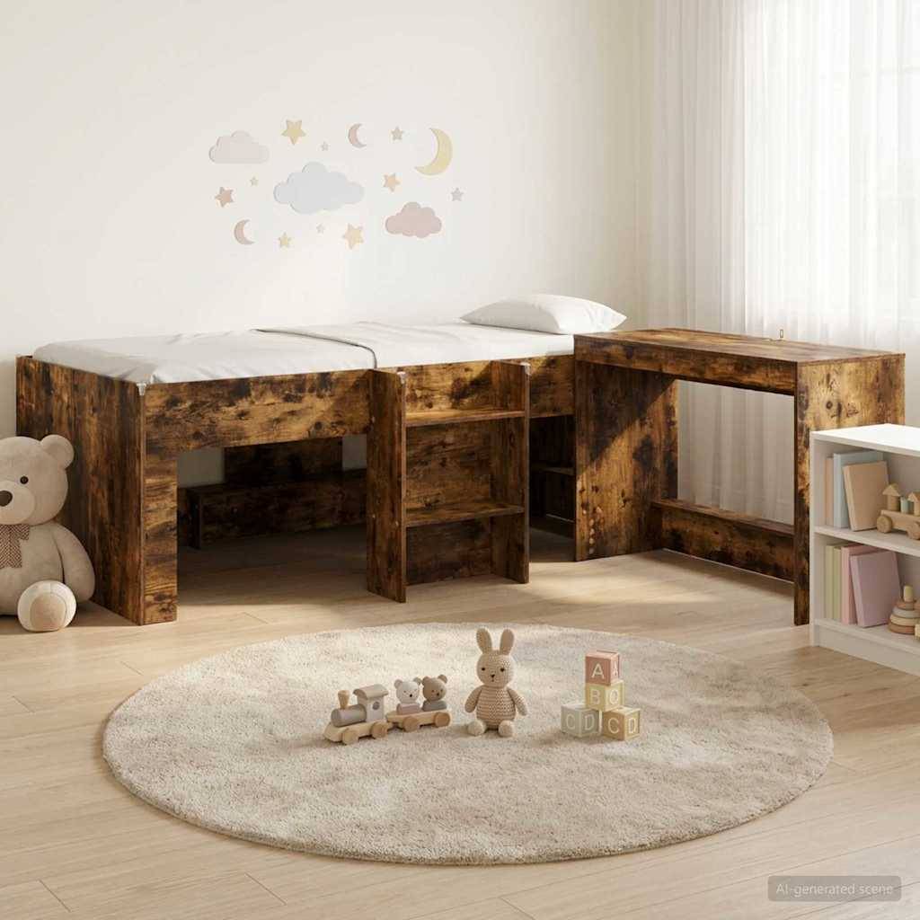 vidaXL Hochbett mit Schreibtisch für Kinder 2 Stk. Geräucherte Eiche