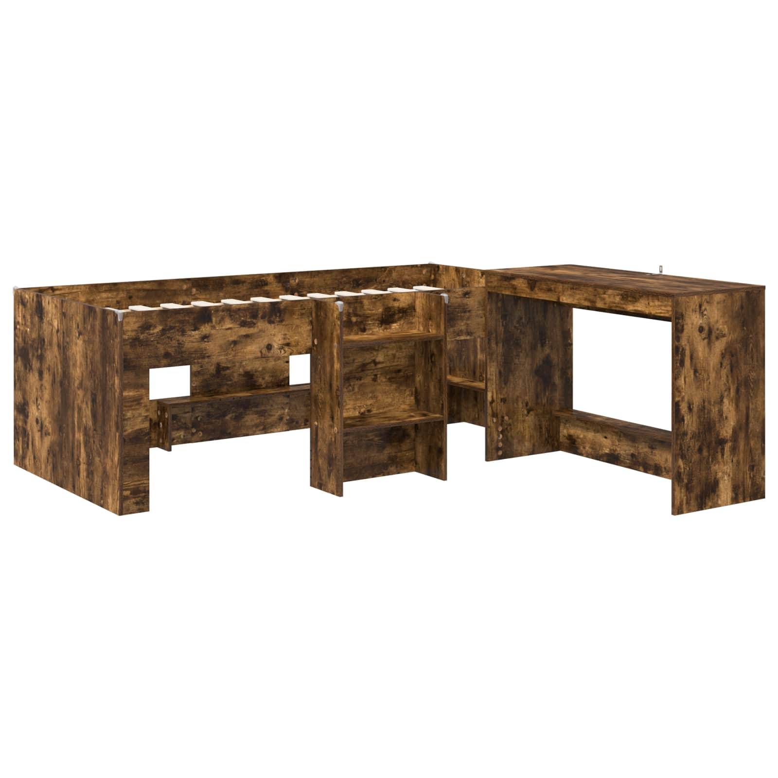 vidaXL Hochbett mit Schreibtisch für Kinder 2 Stk. Geräucherte Eiche
