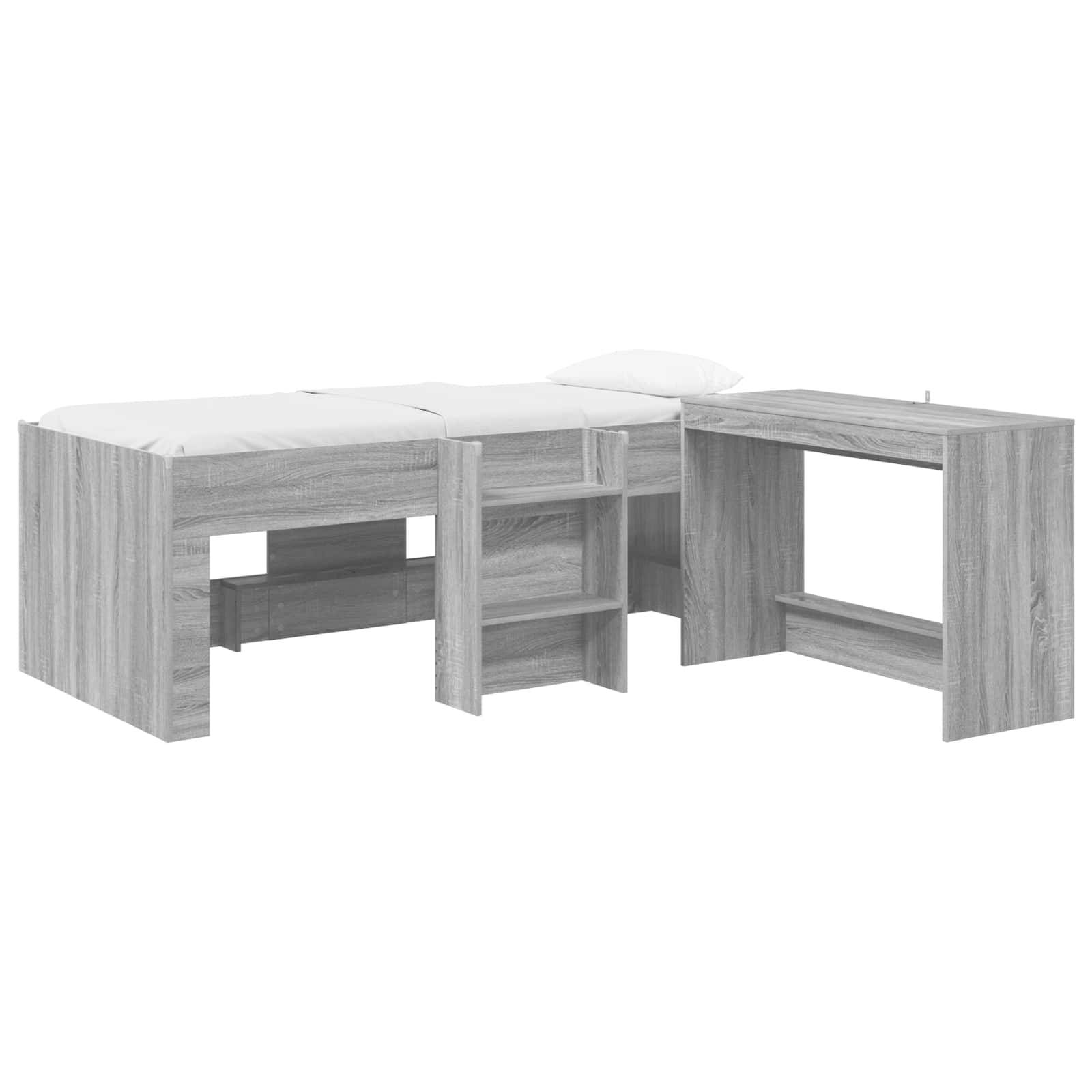 vidaXL Hochbett mit Schreibtisch für Kinder 2 Stk. Grau Sonoma