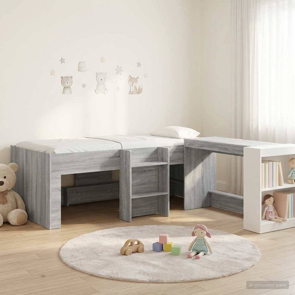 vidaXL Hochbett mit Schreibtisch für Kinder 2 Stk. Grau Sonoma