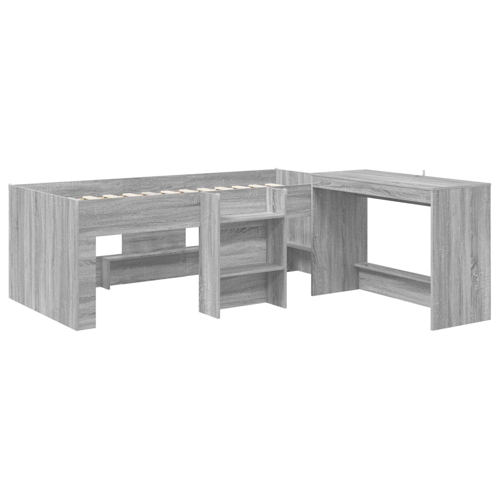 vidaXL Hochbett mit Schreibtisch für Kinder 2 Stk. Grau Sonoma