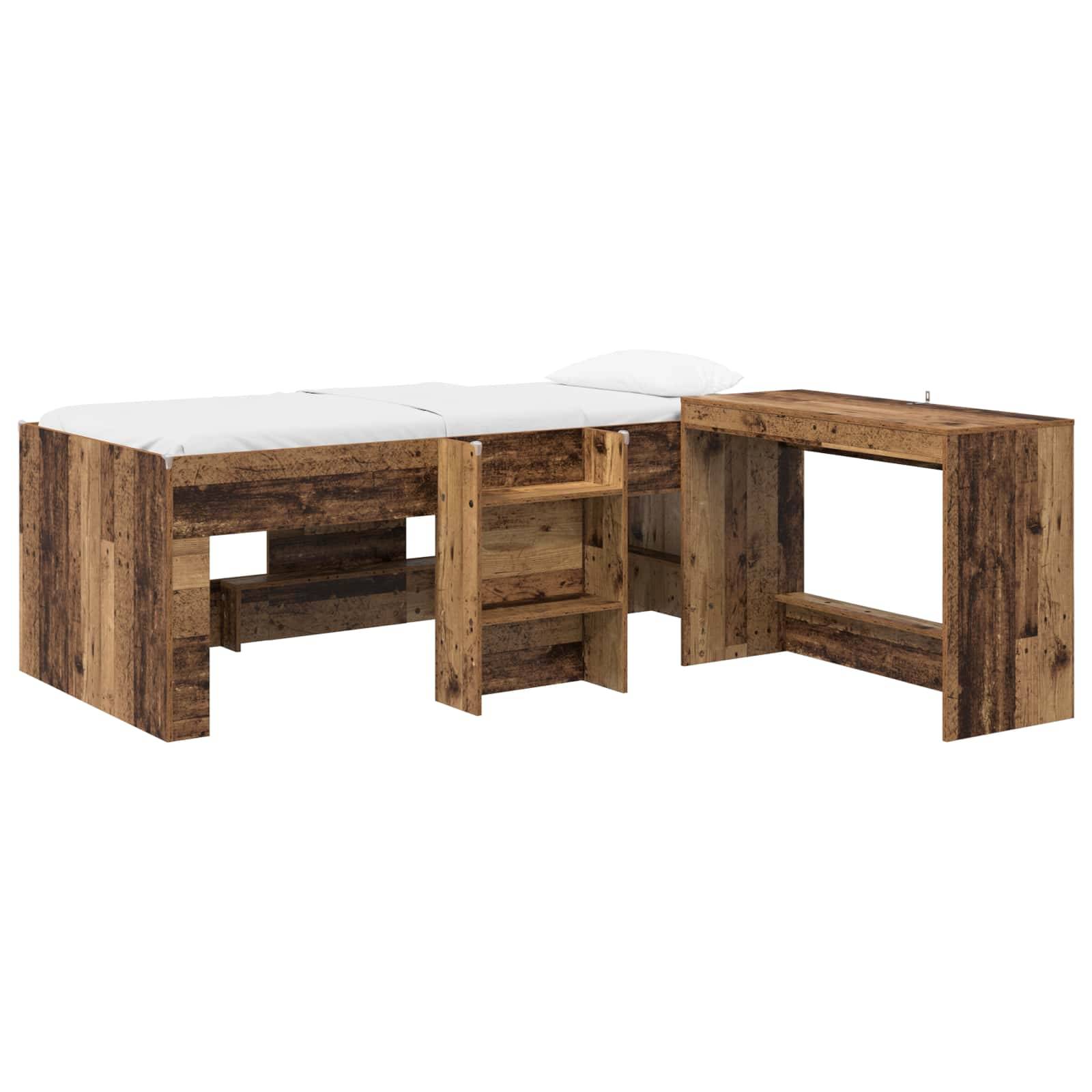 vidaXL Hochbett mit Schreibtisch für Kinder 2 Stk. Altholz