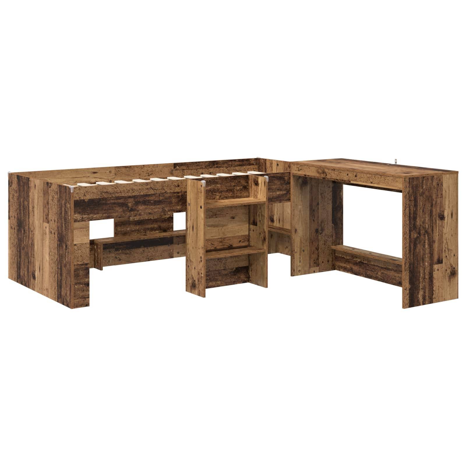 vidaXL Hochbett mit Schreibtisch für Kinder 2 Stk. Altholz