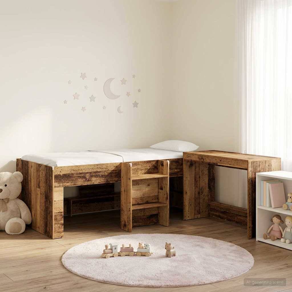 vidaXL Bettgestell mit Schreibtisch 2 Stk. Altholz Holzwerkstoff