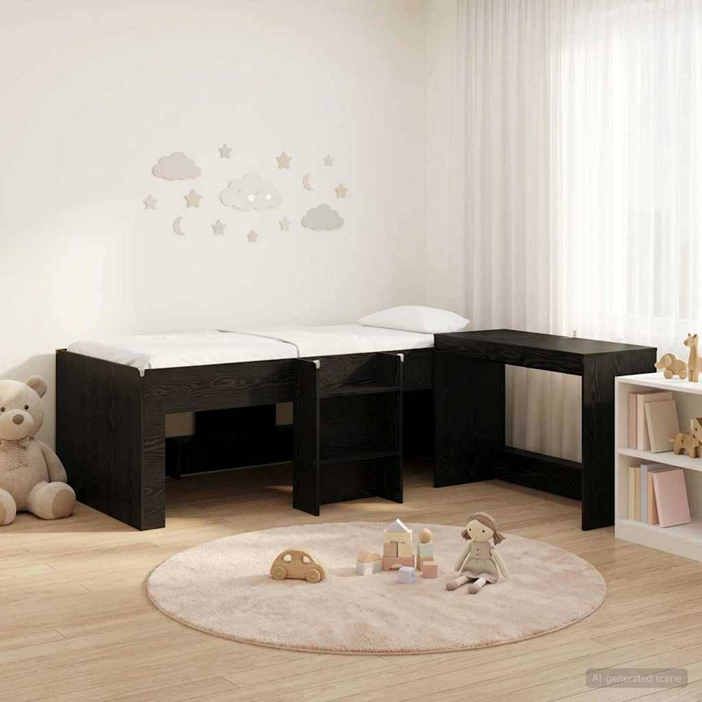 vidaXL Hochbett mit Schreibtisch für Kinder 2 Stk. Schwarze Eiche