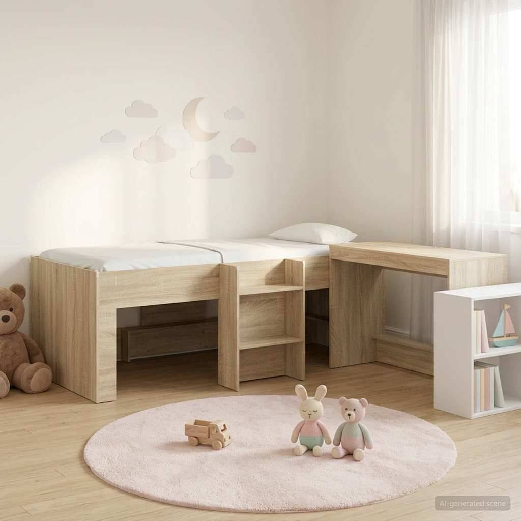 vidaXL Hochbett mit Schreibtisch für Kinder 2 Stk. Sonoma-Eiche