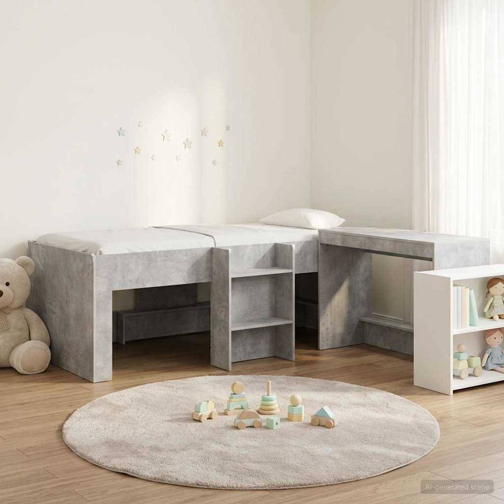 vidaXL Hochbett mit Schreibtisch für Kinder 2 Stk. Betongrau