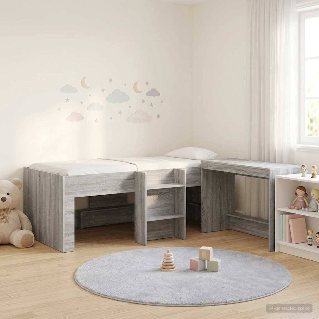 vidaXL Hochbett mit Schreibtisch für Kinder 2 Stk. Grau Sonoma