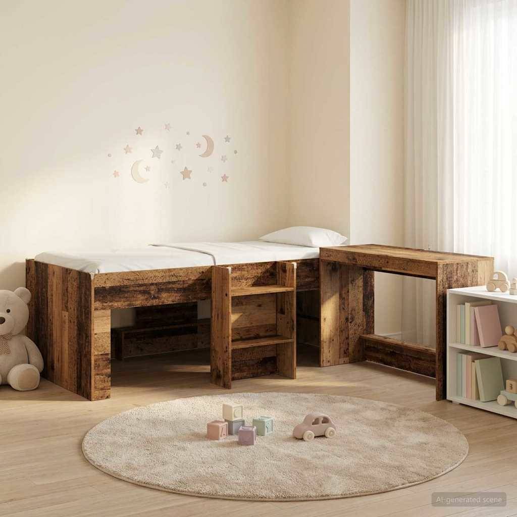 vidaXL Hochbett mit Schreibtisch für Kinder 2 Stk. Altholz