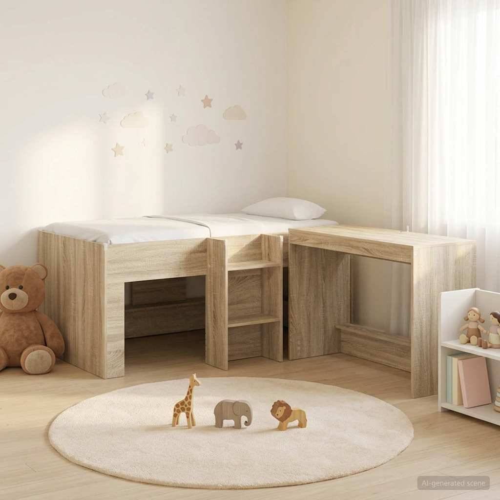 vidaXL Hochbett mit Schreibtisch für Kinder 2 Stk. Sonoma-Eiche